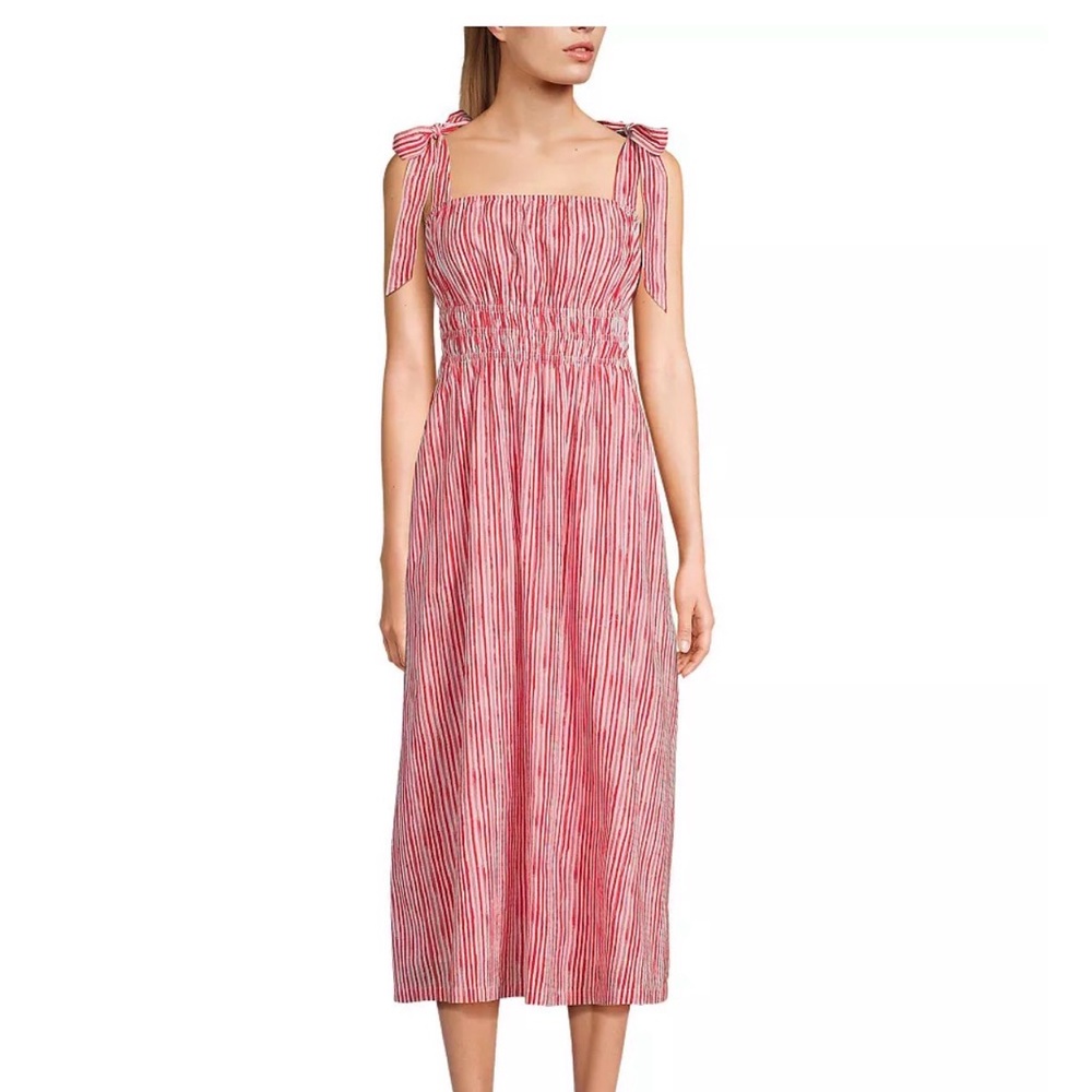 Lands End red and Pink Striped Midi Dress - Picture 2 of 7